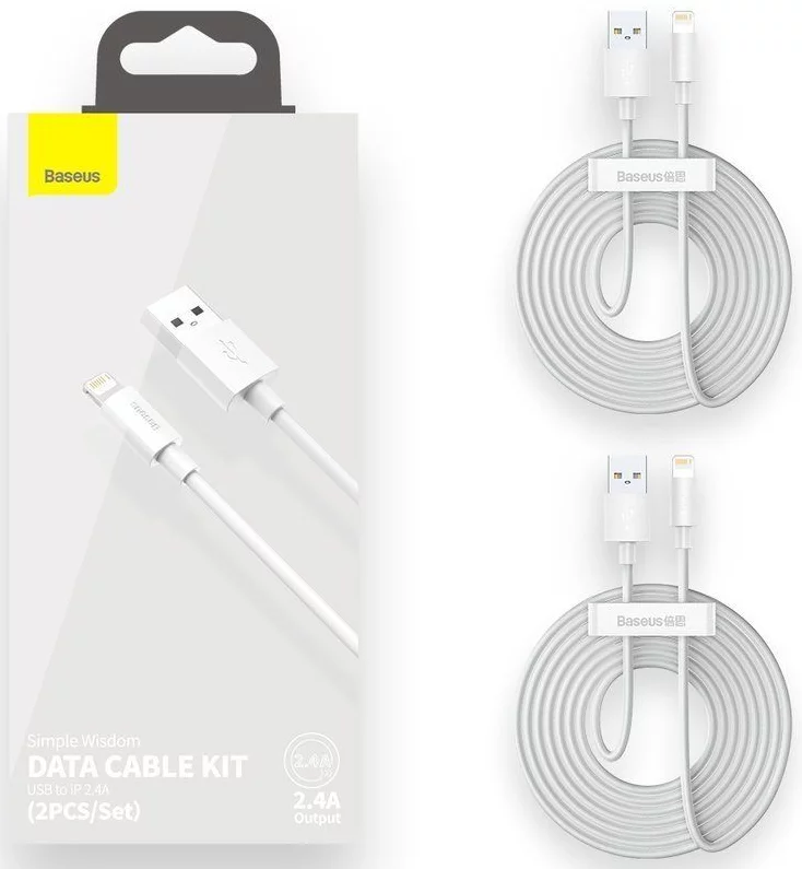 Baseus - (2 pack) Data Cable  (TZCALZJ-02) - USB to Lightning, Fast Charging  2.4A, 480Mbps, 1.5m - White