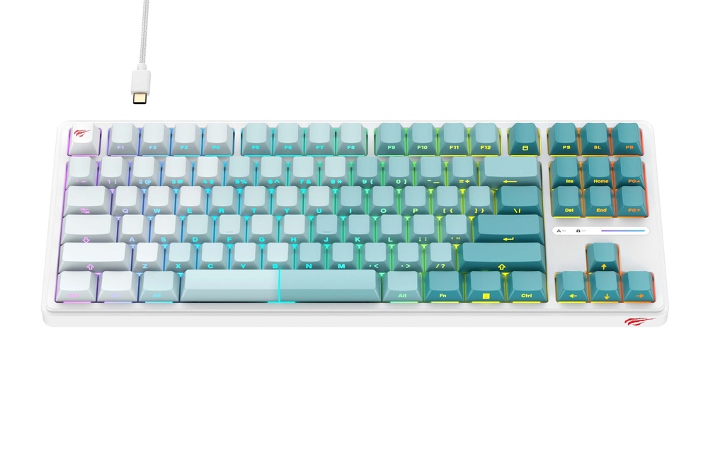 Havit - Gaming Keyboard (KB901L) - USB-C, with RGB Lights, 1.8m, 200mA - White / Green
