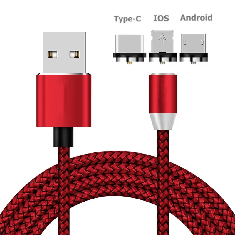 Techsuit - Charging Cable 3in1 LED Flowing Magnetic - USB to Type-C, Micro USB, Lightning, 1m - Red